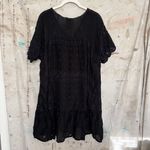 Johnny Was Black Eyelet V Neck Shift Mini Dress Photo 2