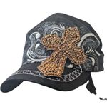 KBETHOS Y2K Beaded Cross Cadet Cap, Black Biker Goth Photo 2