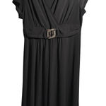 VTG Y2K Black Midi Dress Belted Empire Waist V Neck Short Sleeve 16 Formal USA Size 14W Photo 0