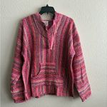 Boho Multicolor Striped Women's Artisanal Rug Hoodie L Pink Size L Photo 1