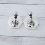 Vintage Clip On Earrings Cream Hexagon Shape Photo 5