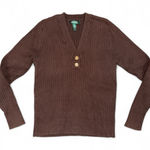 Ralph Lauren Lauren  Ribbed Knit V Neck Y2K Sweater Chocolate Brown Size Large Photo 0