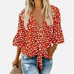 Kancystore Womens Button Down V Neck Tie Knot Front Tops 3/4 Sleeve Chif… Size M Photo 0