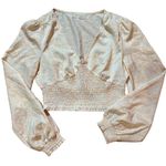 Urban Outfitters Floral Smocked Balloon Sleeve Cropped Long Sleeve Blouse Sz M Photo 2