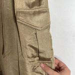 EXPRESS New Women’s Cargo Tie Waist Cropped Pants Mustard Satin Sheen Sz 0 Short Photo 5