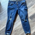 EUC INDIGO POPPY Stylish Distressed Skinny Jeans Dk Blue Raw Hem Size 18 Stretch Size L Photo 0