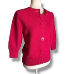 Vintage LL Bean Pink Preppy Cardigan Sweater M 100% Cotton Chunky Waffle Knit Size M Photo 3