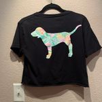 PINK - Victoria's Secret Victoria’s Secret PINK Dog Logo Crop Top Black Pastel Preppy Floral Tee Sz Small Photo 4