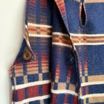 Vintage 70s M.H. Fine Co Wool Plaid Blanket Vest Smock Camp Lodgewear Toggle S Blue Photo 4