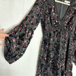 WAYF  Black Crushed Velvet Floral Print V Neck Long Sleeve Mini Dress Small Photo 5