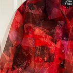 Nina Parker New Trendy Plus Printed Organza Red Button Up Blouse Size 1X Photo 2