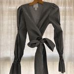 C/MEO COLLECTIVE gingham checkered black white puff sleeve multi wrap top small Photo 1