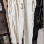 ASOS denim jumpsuit oatmeal wide leg straight beige lineny sleeveless pockets Photo 6