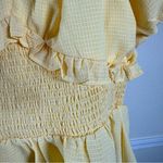 Romantic Cottagecore Yellow Smocked Waist Top Puff Sleeves Ruffle Peplum Large Photo 4