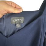 XScape  Navy Blue Brocade Floral High Low Formal Long Sleeve Midi Gown Size 18W Photo 2