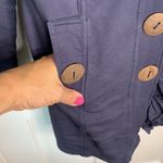 Neon Buddha Knit Jacket Long Navy Blue Lagenlook Button Novelty Ruffle Coat Sz S Photo 4