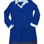 Audrey Parks x Francesca's Blue Cable Knit White Collar Sweater Dress Photo 0