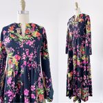 vintage • 70s maxi dress Japanese kimono black floral cherry blossom bell sleeve Photo 3
