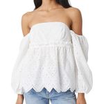 Misa New Eyelet Off The Shoulder Puff Sleeve Babydoll Top Sera White Size Small Photo 0