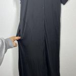 ATM Black Jersey Midi Shirt Dress Large L Button Front Pockets Photo 1