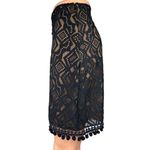 For Love & Lemons Black Nude Lace Crochet Pompom Mini Straight Pencil Skirt M Photo 1
