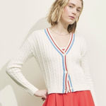 Prince Pickleball Cable Knit Cropped Cardigan in Ivory with stripes size XL White Photo 0