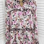 Jane and Delancey Jane and Delancey Floral Ruffle Trim Tiered High Low Tunic Blouse Pink Black Photo 0