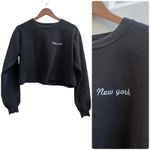 John Galt  Black Wash New York Embroidery Pullover Crop Sweater Small Casual Photo 1