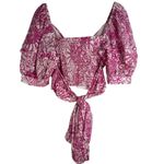 Anthropologie Maeve by Tie-Back Printed Crop Top Nuuly Pink White Puff Sleeve Sm Photo 9
