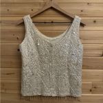 Vintage Fully Beaded Sequin Size Medium Lined Wool Cropped Tank Top Silver Photo 10