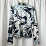 SheIn Blue & White Marble Ombré Mock Neck Long Sleeve Bodycon Top Size Medium Photo 2