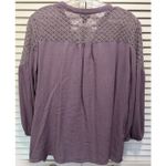 a.n.a Crochet Tie Neck 3/4 Balloon Sleeve Blouse Size L Purple Flowy Boho Photo 4