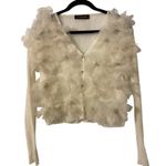 RICH RADI QS Diamond Mesh Floral Cream Cardigan Large Sheer Feminine Luxury Glam Photo 1
