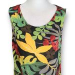 Vintage 90s Dress Sleeveless Scoopneck Multicolor Tropical Print Leaf Medium Green Photo 2