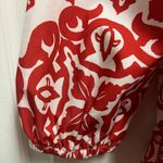 Floral Print Notched Neckline Ruffle Hem Smock Dress Red Size M Photo 4