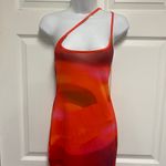 Pretty Little Thing Pink Abstract Print Slinky Asymmetric Strap Detail Bodycon Dress Photo 4