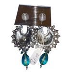 Dhwani Pierced Earrings Silver tone Clear Green Rhinestones Prom 2.5" NEW on Car Photo 3