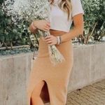 Free People Womens Pencil Skirt Size Large Carmel Heather Split Front Ribbed NEW Photo 1