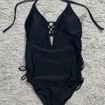 EXPRESS Swimsuit One Piece Lace Up Halter Deep V XS New Photo 2