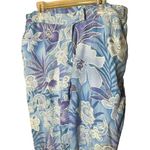 August Silk Wide Leg Cropped Pants Blue Purple Floral Print 100% Silk Size L Photo 0