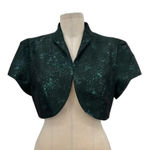 Theia Green Jacquard Cropped Evening Jacket Short Sleeve Size 14 Green Photo 0