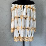 White and Gold Embroidered Women's Top with eyelets off the shoulder blouse cute Size 10 Photo 5