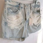 Good American 90’s Shredded Denim Shorts Light Wash Photo 6