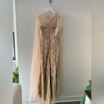 LARA Long Cape Beaded Gown in Champagne/Ivory 6 Tan Photo 9