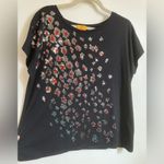 Ruby Rd 🌞. Black with Sequin Embellishment Short Sleeve Shirt Top #O Photo 4
