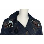 Womens La Bonne Vie Cropped Denim Trench Coat Jean Jacket Blue Brown Print Sz S Photo 1