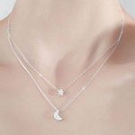 Elegant Silver Moon and Star Necklace Photo 3