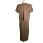 Vintage 90s Hand Painted Maxi Dress Set S Mocha Hawaiian Button Up Top Floral Brown Photo 4