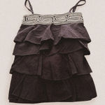 None Vintage Y2K Ruffle Tank | Black Aztec Embroidered Boho Top | Square Neck | Small Photo 0