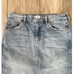 Pilcro and the Letterpress Pilcro Denim Skirt Pencil Distressed Fray Hem Stretch Blue Size 2 Photo 4